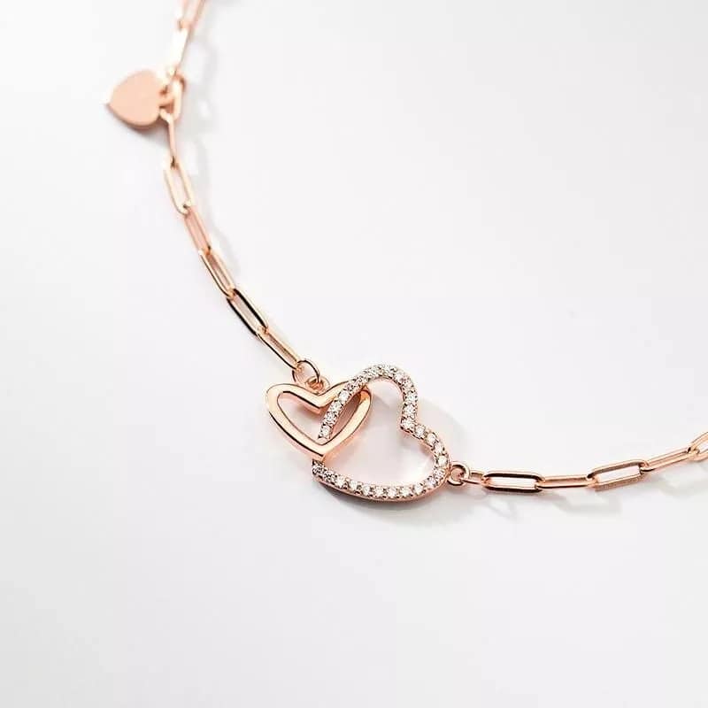 Luxurious 925 Sterling Silver Double Layer Love Bracelet Women Girls Gift Exquisite Hollow Cubic Zirconia Sweet Jewelry Luxurious 925 Sterling Silver Double Layer Love Bracelet Women Girls Gift Exquisite Hollow Cubic Zirconia Sweet Jewelry